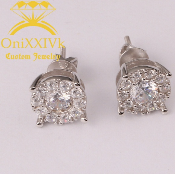 Iced Out Custom 925 Silver Studded Earrings - Picture 1 of 2